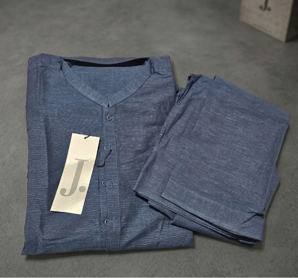 Men's Deep Blue Textured Kurta