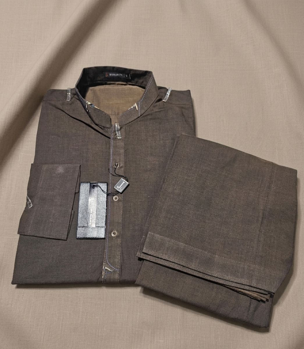 J. Executive Men’s  Kameez Shalwar – Earthy Brown Slim-Fit Edition