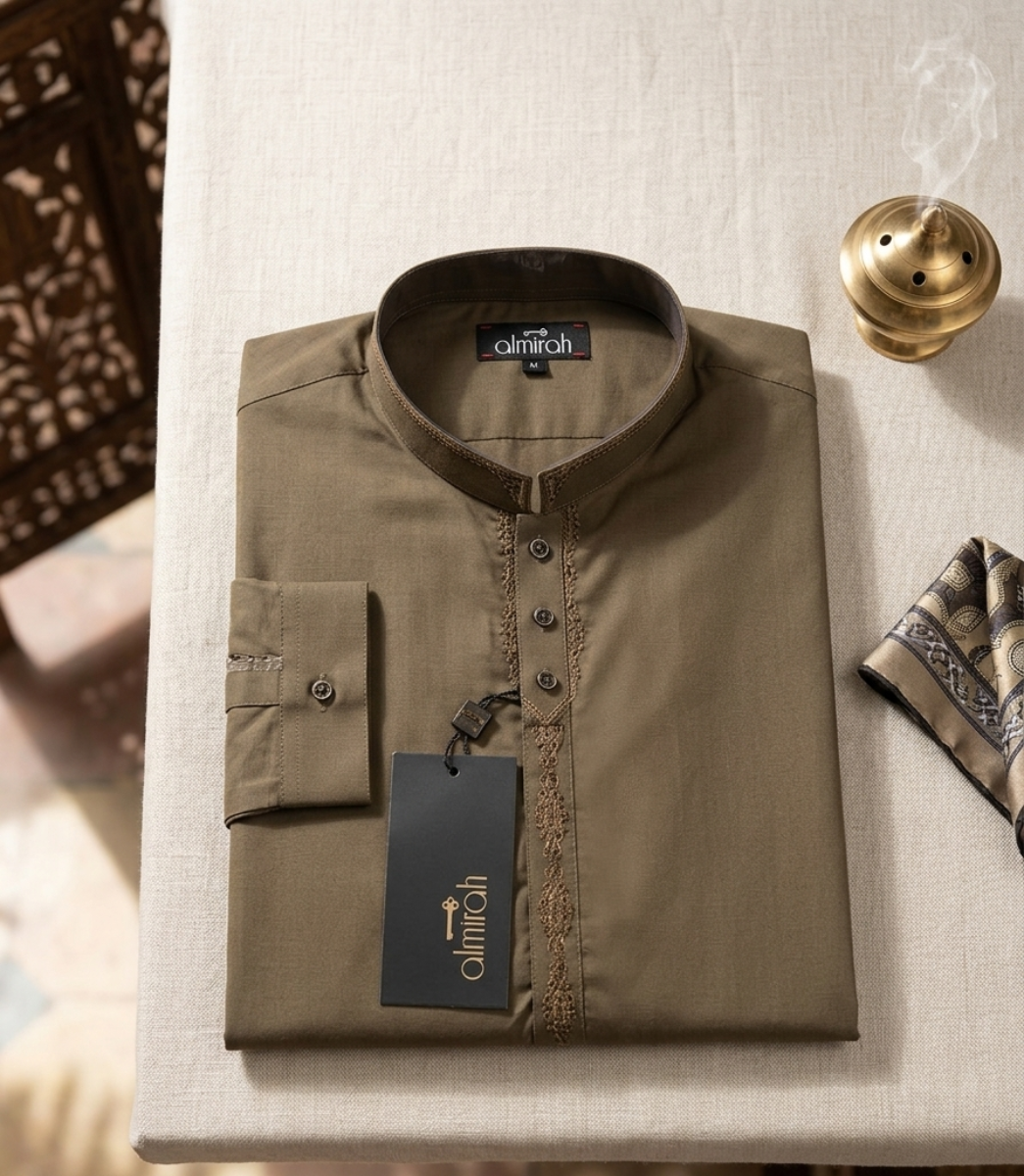 Brown Embroidered Kurta Trouser Set