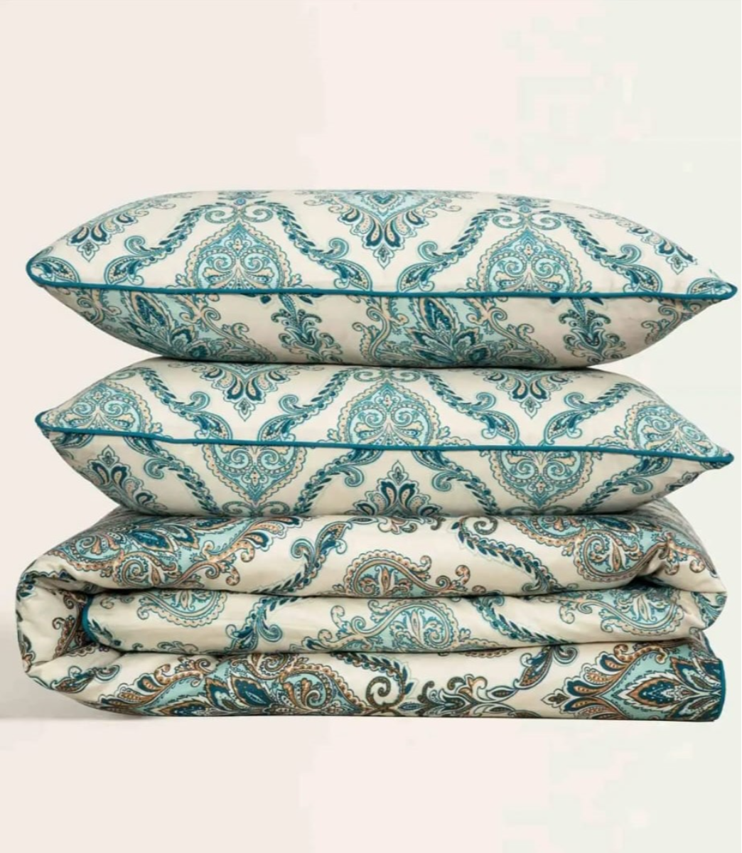 Luxury Teal Damask Duvet Cover Set
