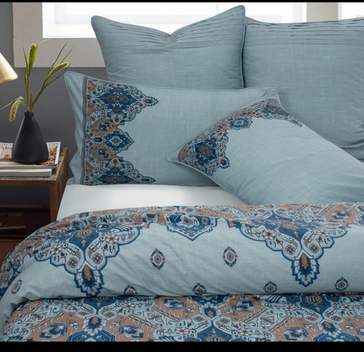 Boho Chic Blue & Ochre Single Quilt Cover Set